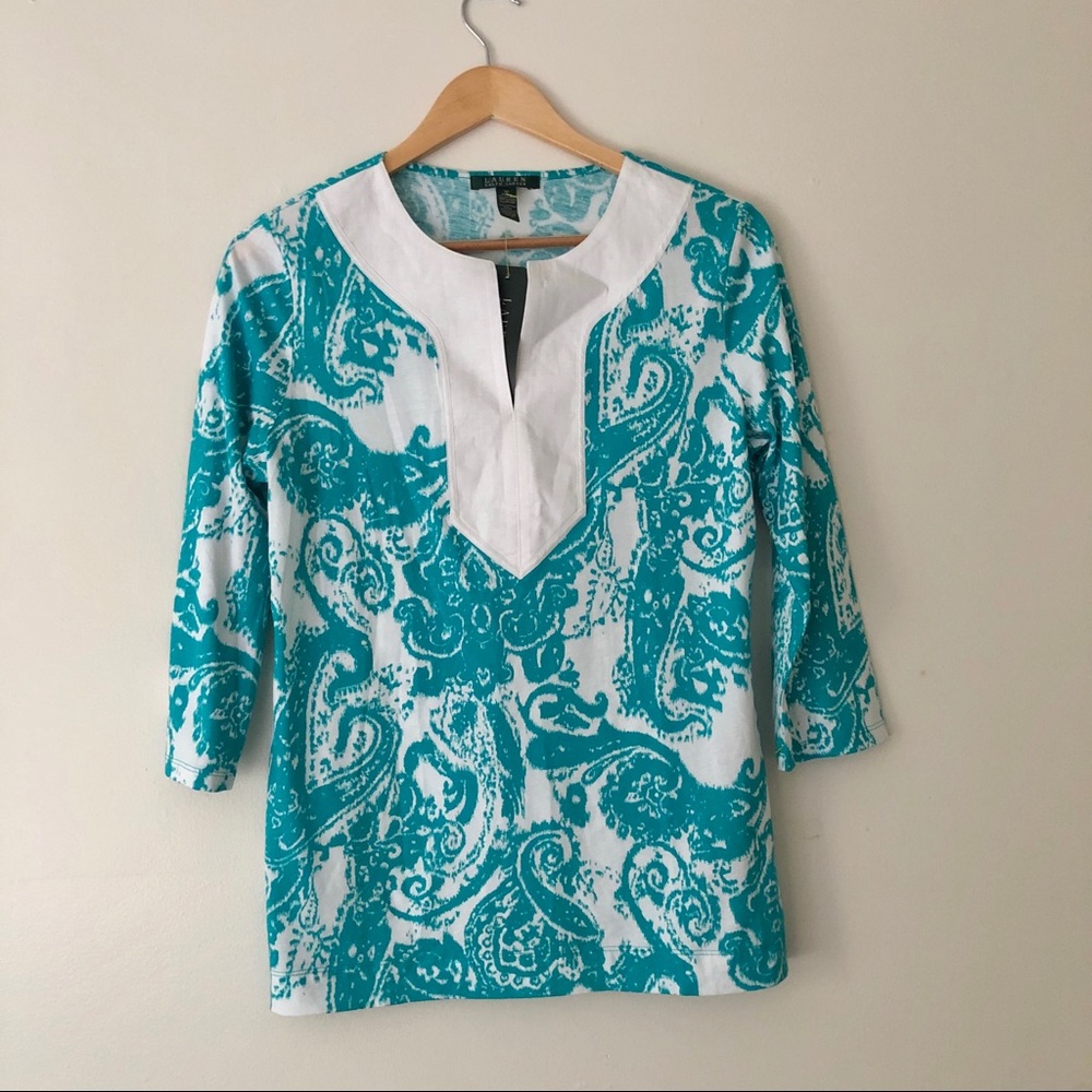 Lauren Ralph Lauren 3/4 Sleeve Split Neck Tunic Top